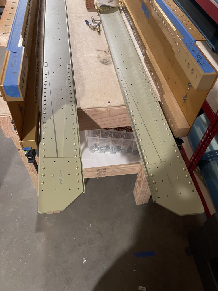 Primed rear wing spars for the RV7