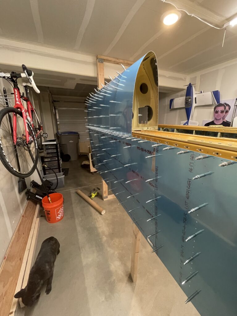 RV-7 wing sitting in jig. Homebuilt airplane.